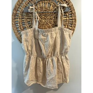 Maurices Womens XXL Cream Eyelet Tie Strap Smocked Peplum Sleeveless Top Beige